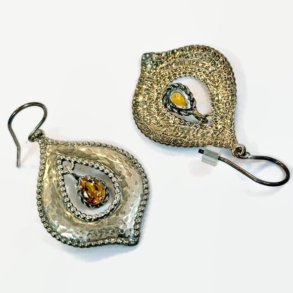Vintage Citrine Earrings Sterling Silver: Israel Modern Dangle Boho - Picture 3 of 3
